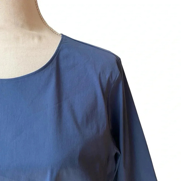 Halogen Blue Tie-Front Top Size Large Petite | 3/4 Sleeve Workwear Blouse - Picture 3 of 14